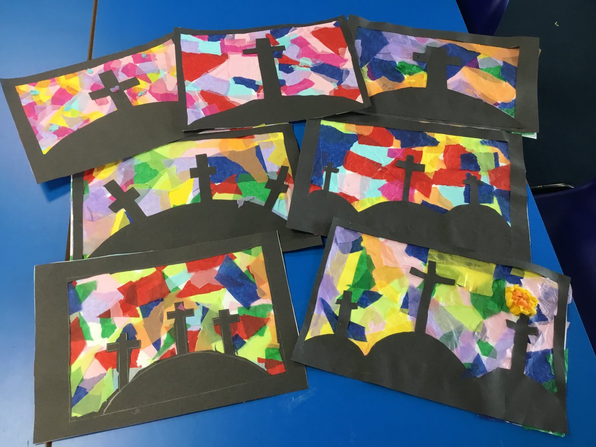 Class 4 have created stained-glass windows of Calvary as part of their preparation for Easter.