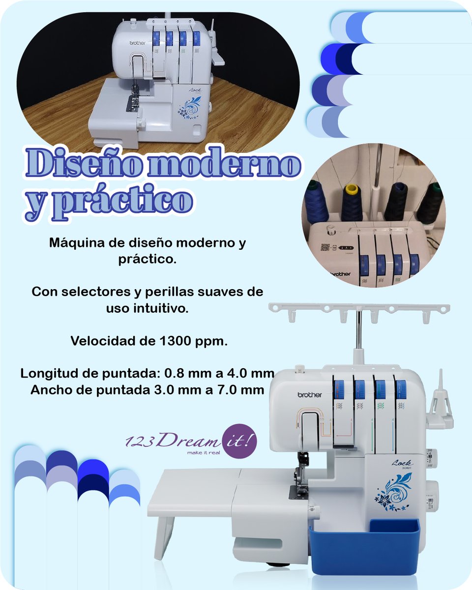 123dreamit's tweet image. ¡Descubre la Brother 3534DT! ✨  Si buscas acabados impecables, la Overlock 3534DT es tu aliada. Gracias a su diferencial ajustable y enhebrado fácil, lograrás costuras resistentes y perfectas en todas las telas. 🧵  😍  #Overlock #Brother3534DT #Costura