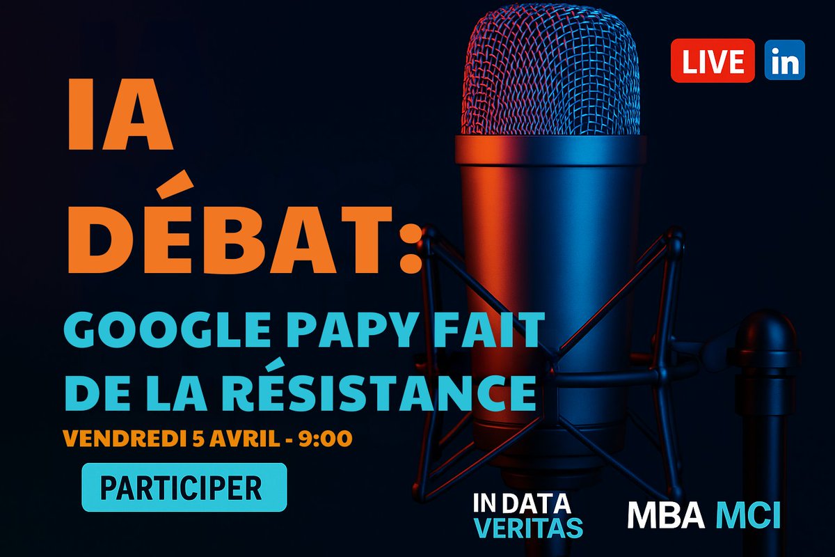 mbamdia's tweet image. 🚨 DEMAIN 9H – LIVE EXCLUSIF

 GOOGLE : PAPY FAIT DE LA RÉSISTANCE ?
Google VS IA :  fin d’un règne ou retour en force ? 👀 

Avec @louisduroulle  &amp;amp; @nicolalemant

📺 LinkedIn &amp;amp; YouTube
🔗 lnkd.in/dUB8rQQJ

#IADebat #GoogleVsIA #MBAMCI #MarketingDigita