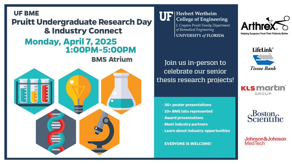 Join us for Pruitt Undergraduate Research Day &amp; Industry Connect! 
🗓️ Monday | ⏰ 1-5 PM | 📍 BMS Atrium
Support our students as they showcase their research! Huge thanks to our industry partners &amp; friends for mentoring the next generation of innovators.