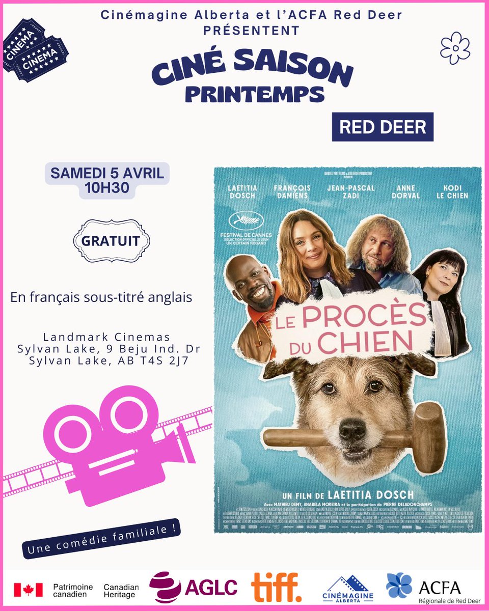 🐾🎬 Prêt pour une soirée inoubliable au Landmark Cinemas de Sylvan Lake ? Rejoignez-nous pour Le Procès du Chien, un film captivant à ne pas manquer ! 🎥✨ Billets ici : eventbrite.ca/e/film-en-fran… Venez vivre la magie sur grand écran ! #LeProcèsDuChien #LandmarkCinemas #SylvanLake