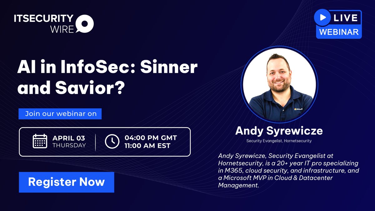 ITSecurityWire (@itsecuritywire) on Twitter photo <a href="/asyrewicze/">Andy Syrewicze</a> has joined the conversation Ai in Infosec: Sinner or savior. ''He sheds light on AI has enabled a new generation of threat actors''. He Also highlighted that ''It's created a more dangerous world on offensive side''.
Live from our webinar!
#LiveWebibar #Aiinfosec <a href="/asyrewicze/">Andy Syrewicze</a> has joined the conversation Ai in Infosec: Sinner or savior. ''He sheds light on AI has enabled a new generation of threat actors''. He Also highlighted that ''It's created a more dangerous world on offensive side''.
Live from our webinar!
#LiveWebibar #Aiinfosec