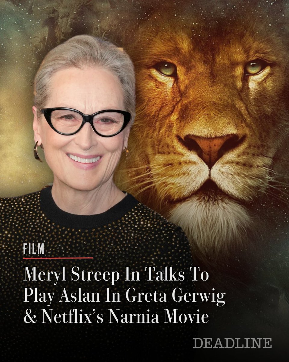 DEADLINE's tweet image. Oscar winner Meryl Streep is in talks to play Aslan the Great Lion in Greta Gerwig and Netlfix’s #Narnia movie, we have confirmed with sources.⁠ ⁠

In the novels, Aslan is a talking lion who serves as Narnia’s guardian and a guide for the human children. Generally portrayed as…