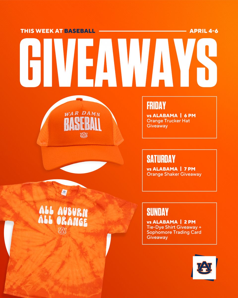 🔶 Orange Mode: Activated 🔶

It's All Auburn, All Orange weekend at Plainsman Park!

#WaEagle