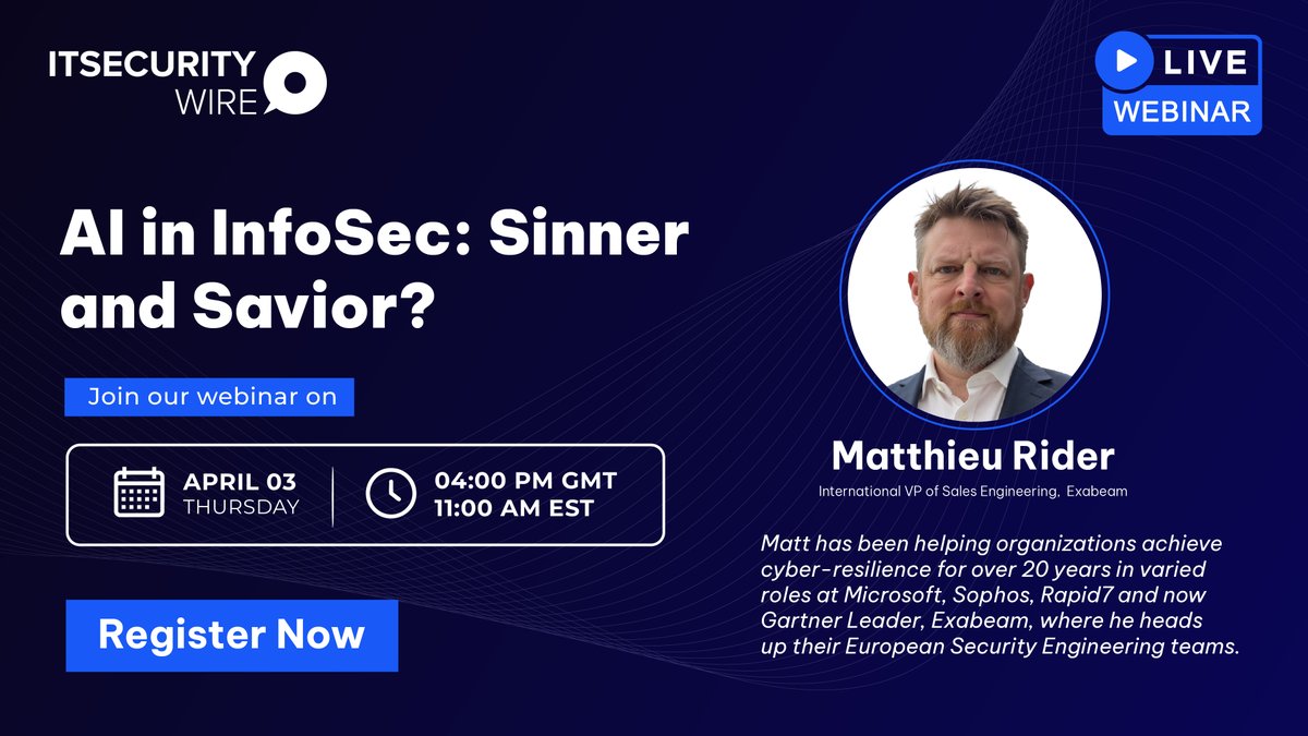 ITSecurityWire (@itsecuritywire) on Twitter photo Thought-provoking insight from <a href="/travellingmatte/">Matthieu Rider</a> : "AI can generate polymorphic malware, even without prior expertise in creating it". How do you see AI shaping InfoSec?
#AIinInfoSec #LiveWebinar Thought-provoking insight from <a href="/travellingmatte/">Matthieu Rider</a> : "AI can generate polymorphic malware, even without prior expertise in creating it". How do you see AI shaping InfoSec?
#AIinInfoSec #LiveWebinar