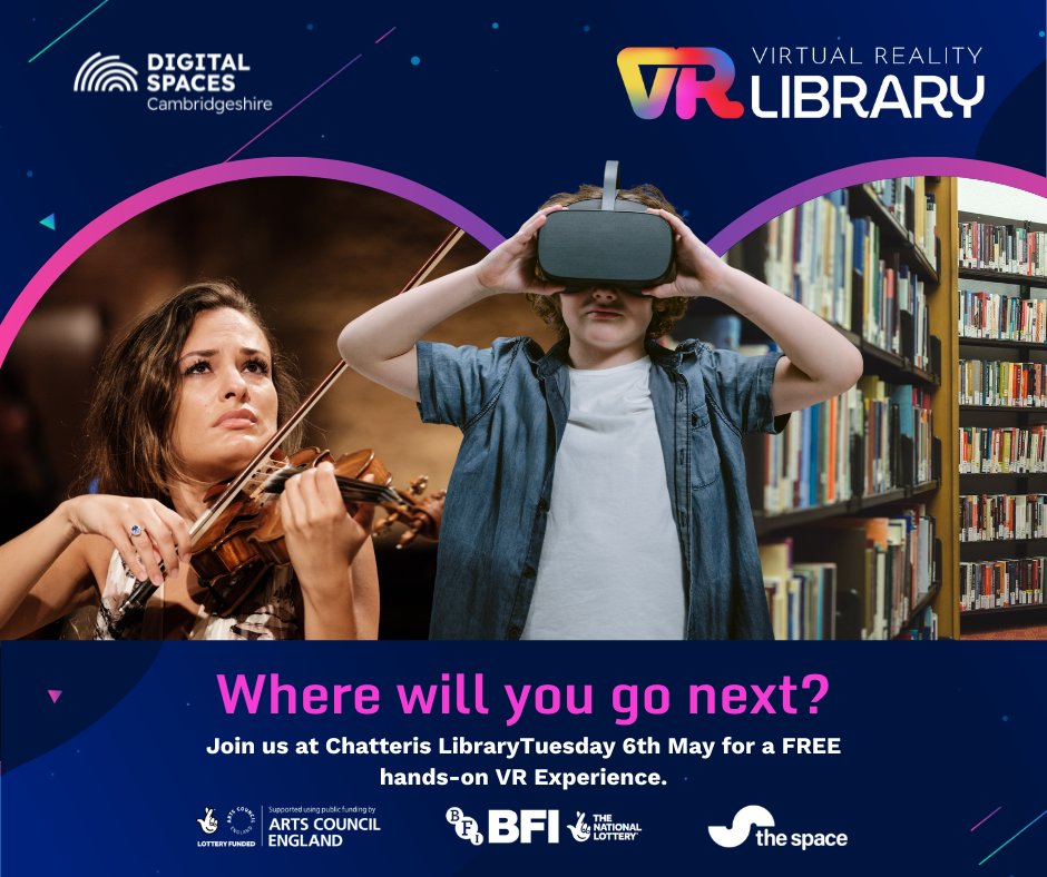 cambslib's tweet image. Book your place at #ChatterisLibrary on Tuesday 6th May to experience VR at your library. Free event, 12 years and over.
Contact March.Referral@cambridgeshire.gov.uk
#DigitalSpacesVRLibrary