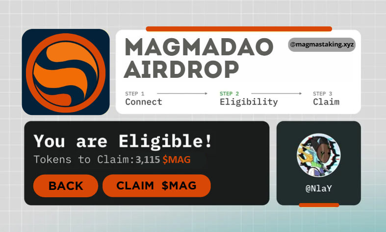 CryptoNlaY's tweet photo. MAGMADAO has CONFIRMED the AIRDROP🪂

Raised: $3.9M
Cost: FREE
Potential reward: $1,025+

Check out the guide below for all the details🧵👇 https://t.co/1EUQHCo6Ky