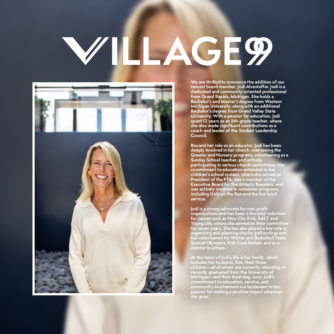 Introducing our newest #V99 board member, Jodi Alvesteffer! 💜

#V99 #Village99 | thevillage99.org