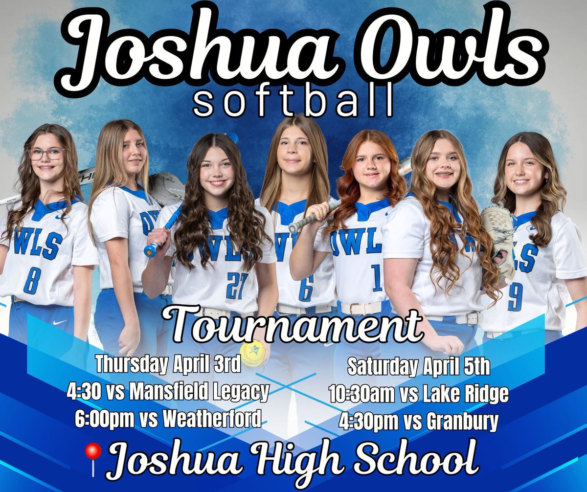 🚨GAME DAY🚨

🥎 Lady Owls Softball🥎

🆚 Joshua JV Softball 
📍Joshua 
🗓️4/3
⌚️ 4:30 and 6:00