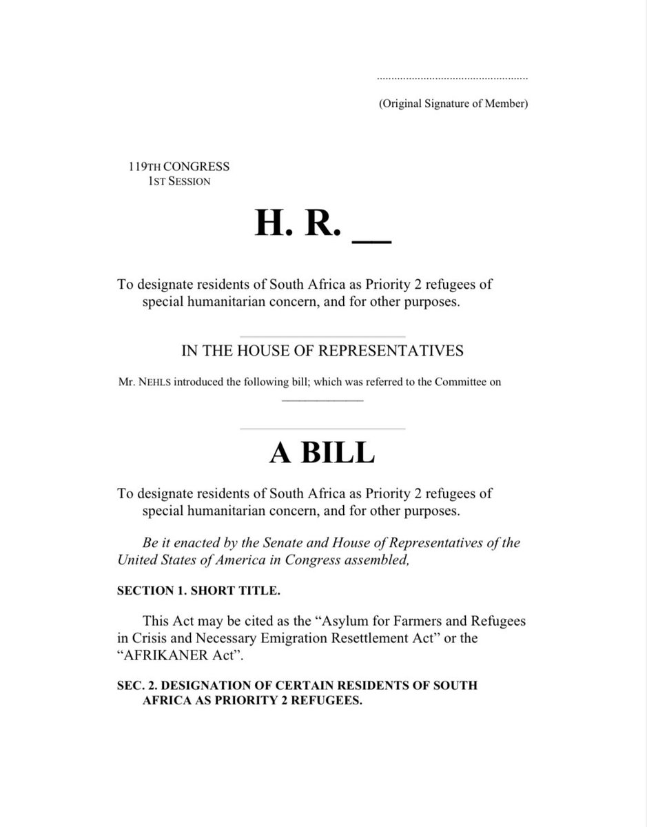 🚨BREAKING: I just introduced the AFRIKANER Act. 

President Trump is right. How Afrikaners are being treated is a MASSIVE human rights violation. 

My bill will offer Afrikaners a pathway to the US to flee the persecution they’ve lived through initiated by their own government.