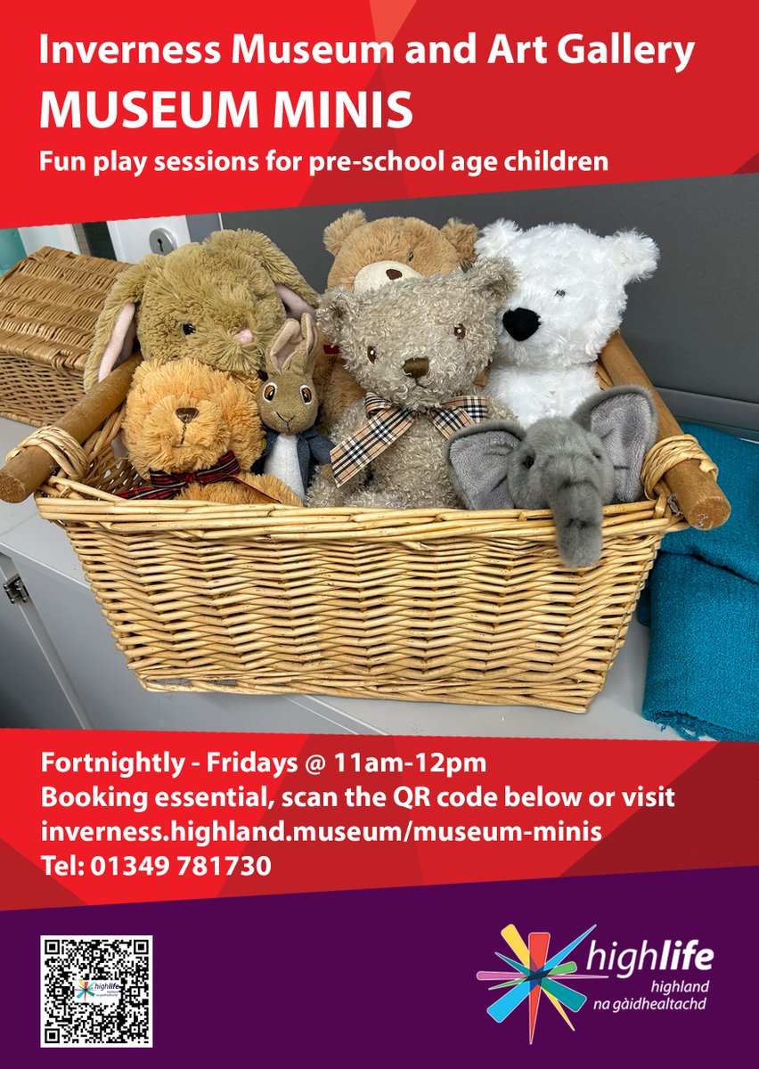 Still time to book onto tomorrow's #MuseumMinis.  This week we'll be singing some fun songs and doing some activities all about butterflies and moths, inspired by the exhibition in #InvMAG's community gallery - #SpeciesOnTheEdge.  
Booking essential, click on the QR code below: