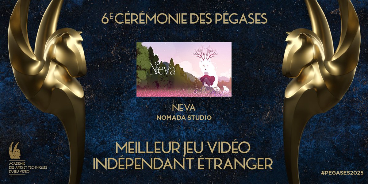 Académie des Arts et Techniques du Jeu Vidéo (@academiejv) on Twitter photo Lauréat pour le prix du Meilleur Jeu Vidéo Indépendant Etranger aux #Pégases2025 🏆
Félicitations aux équipes de Neva de <a href="/nomadastudiobcn/">Nomada Studio - NEVA & GRIS</a> ! Lauréat pour le prix du Meilleur Jeu Vidéo Indépendant Etranger aux #Pégases2025 🏆
Félicitations aux équipes de Neva de <a href="/nomadastudiobcn/">Nomada Studio - NEVA & GRIS</a> !