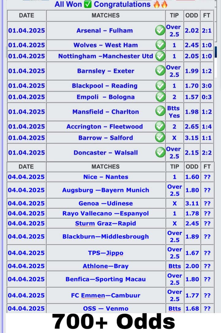 LevyKingTips's tweet photo. Congratulations 400+ odds BOOM
𝐉𝐨𝐢𝐧 𝐅𝐨𝐫 𝐏𝐫𝐞𝐦𝐢𝐮𝐦 𝐅𝐨𝐨𝐭𝐛𝐚𝐥𝐥 𝐏𝐫𝐞𝐝𝐢𝐜𝐭𝐢𝐨𝐧𝐬⚽🔥✊🦋
 https://t.co/U9o4hE0TFr
https://t.co/U9o4hE0TFr
https://t.co/U9o4hE0TFr

Don’t miss out on the best predictions—join now and stay ahead of the game! 🏆 https://t.co/cy6oVQyB2R