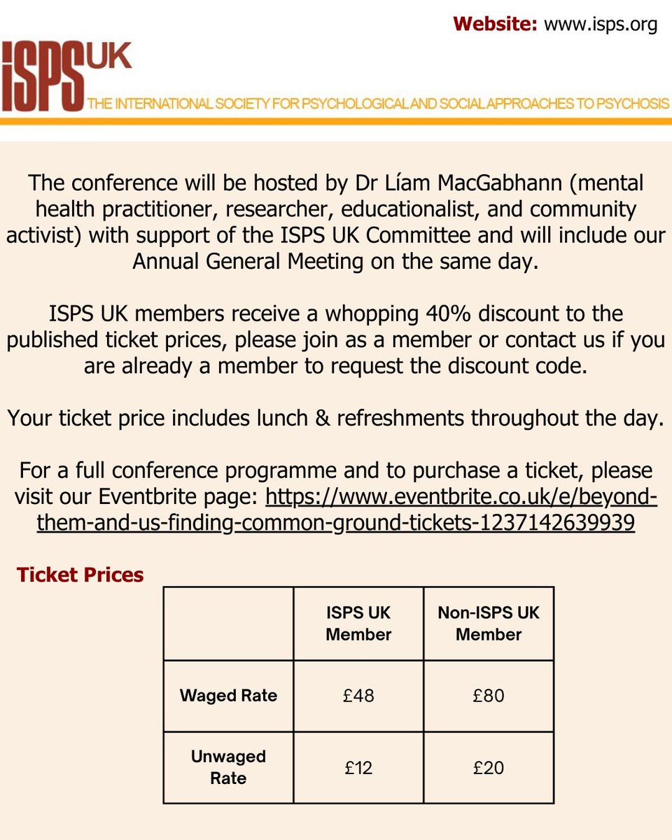 🗣️Please share 💫 join us for the ISPS UK conference ‘Psychosis: Beyond Them &amp; Us, Finding Common Ground’, May 14th, Manchester #trialogue #community #mentalhealth #ISPS #socialjustice #relational #madness #carers #family #survivors #users #psychosis #psychiatry #gmmh #dialogue
