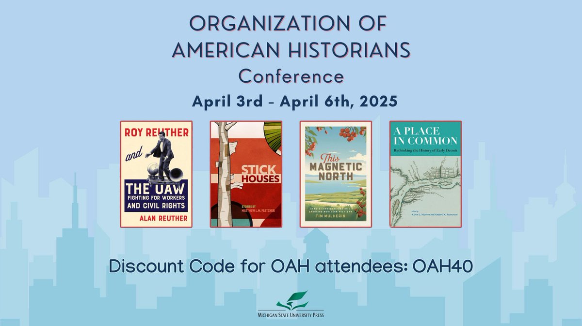 📚 MSU Press is attending the 2025 Organization of American Historians (OAH) Annual Meeting in Chicago, IL! 

Visit Elizabeth Demers at Booth 510 to learn more about our upcoming books and projects.

For book discount information, visit: msupress.org/blog/2025/03/2…