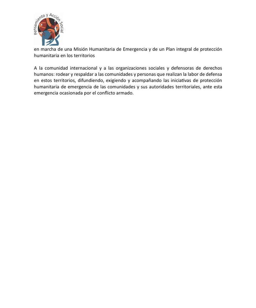 Comunicado Público | Llamamiento urgente por la protección de la vida de las y los integrantes del Resguardo Indígena Cofán Ukumari-Kankhe y los Consejos Comunitarios Liberación y Futuro, Nuevo Renacer y Nueva Esperanza, ubicados en Ipiales -#Nariño 
Ver: pas.org.co/post/comunicad…