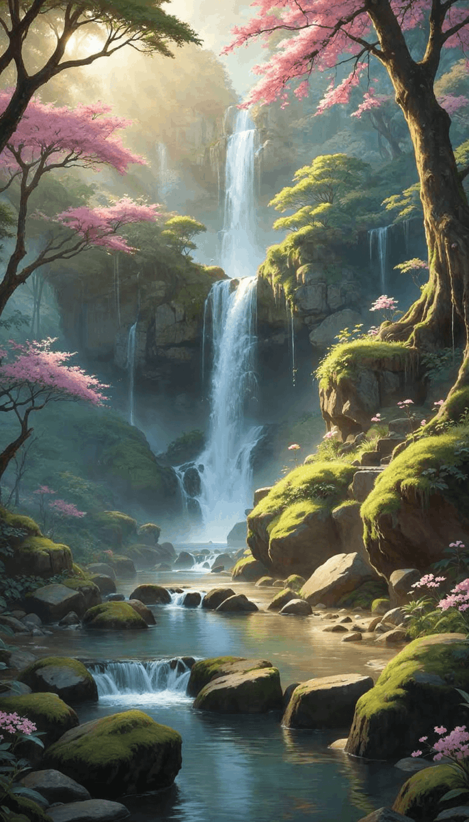 FideoWallpapers's tweet photo. Serene Waterfall Sanctuary #AnimeArt #NatureWallpaper #Waterfallhaven #4KBeauty #JungleEscape #TranquilityFound https://t.co/sILJQgZVz1