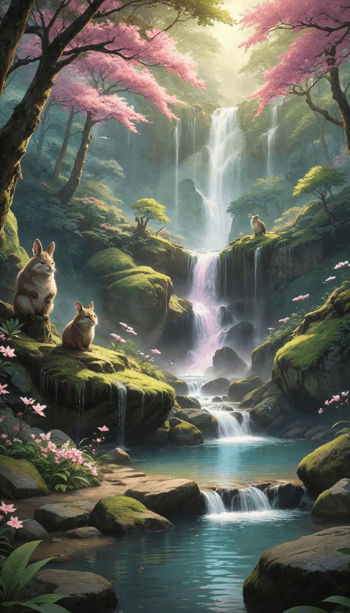 FideoWallpapers's tweet photo. Serene Waterfall Sanctuary #AnimeArt #NatureWallpaper #Waterfallhaven #4KBeauty #JungleEscape #TranquilityFound https://t.co/sILJQgZVz1