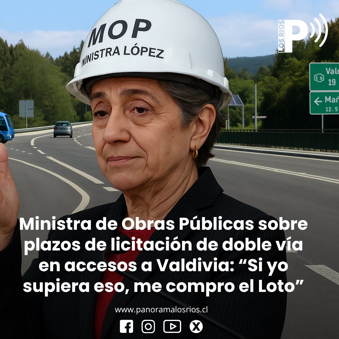 🔵 INSÓLITO | Ministra del MOP, Jessica López, sobre plazos de licitación de doble vía en accesos a Valdivia: “Si yo supiera eso, me compro el Loto”. El proyecto sigue sin plazos y debía iniciar en el primer trimestre de este año. 

#Valdiviacl #Mariquina #Paillaco