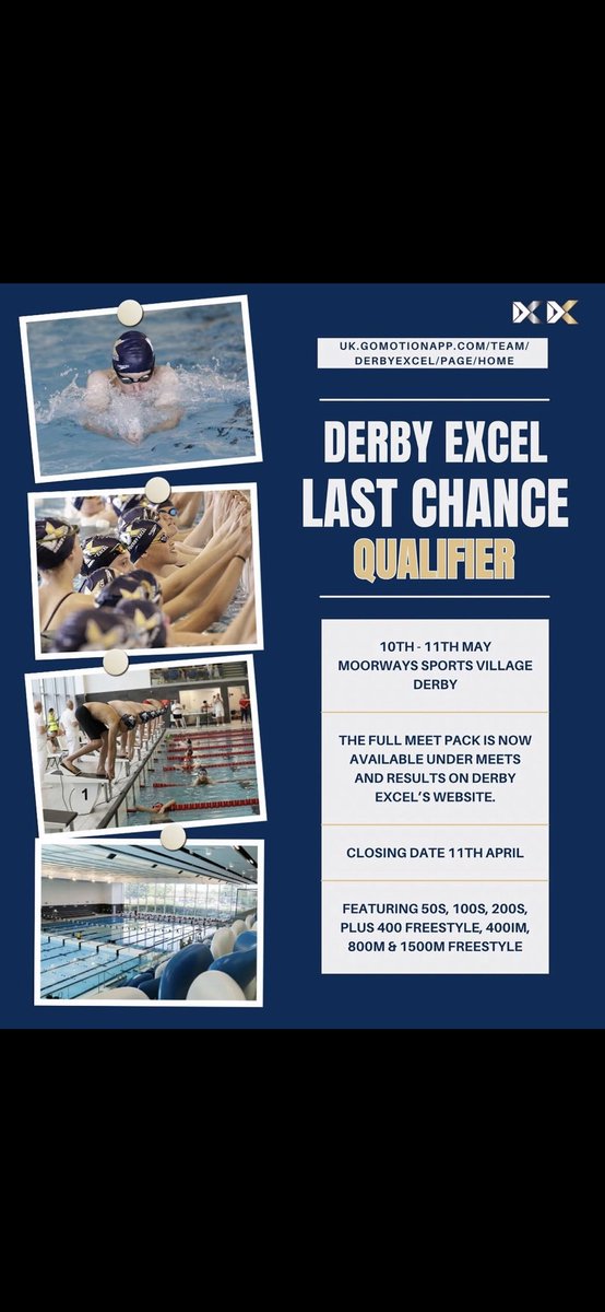 Derby Excel Swimming Club💙 (@derbyexcelclub) on Twitter photo Just over a week to go to get your entries in for our last chance qualifier <a href="/DerbyExcelPerf/">Derby Excel SC - Performance</a>
uk.gomotionapp.com/team/derbyexce… Just over a week to go to get your entries in for our last chance qualifier <a href="/DerbyExcelPerf/">Derby Excel SC - Performance</a>
uk.gomotionapp.com/team/derbyexce…