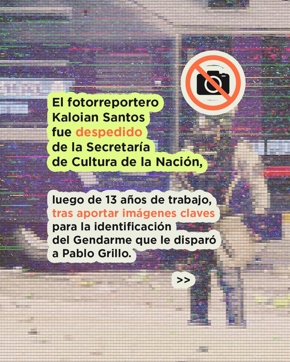 HOSTIGAMIENTO A LA PRENSA 🚫

La Secretaría de Cultura de la Nación echó al fotorreportero <a href="/kalofotograma/">Kaloian</a> , luego de 13 de años de trabajo, por aportar fotos claves en la identificación del gendarme que hirió gravemente a Pablo Grillo.

👇🏽