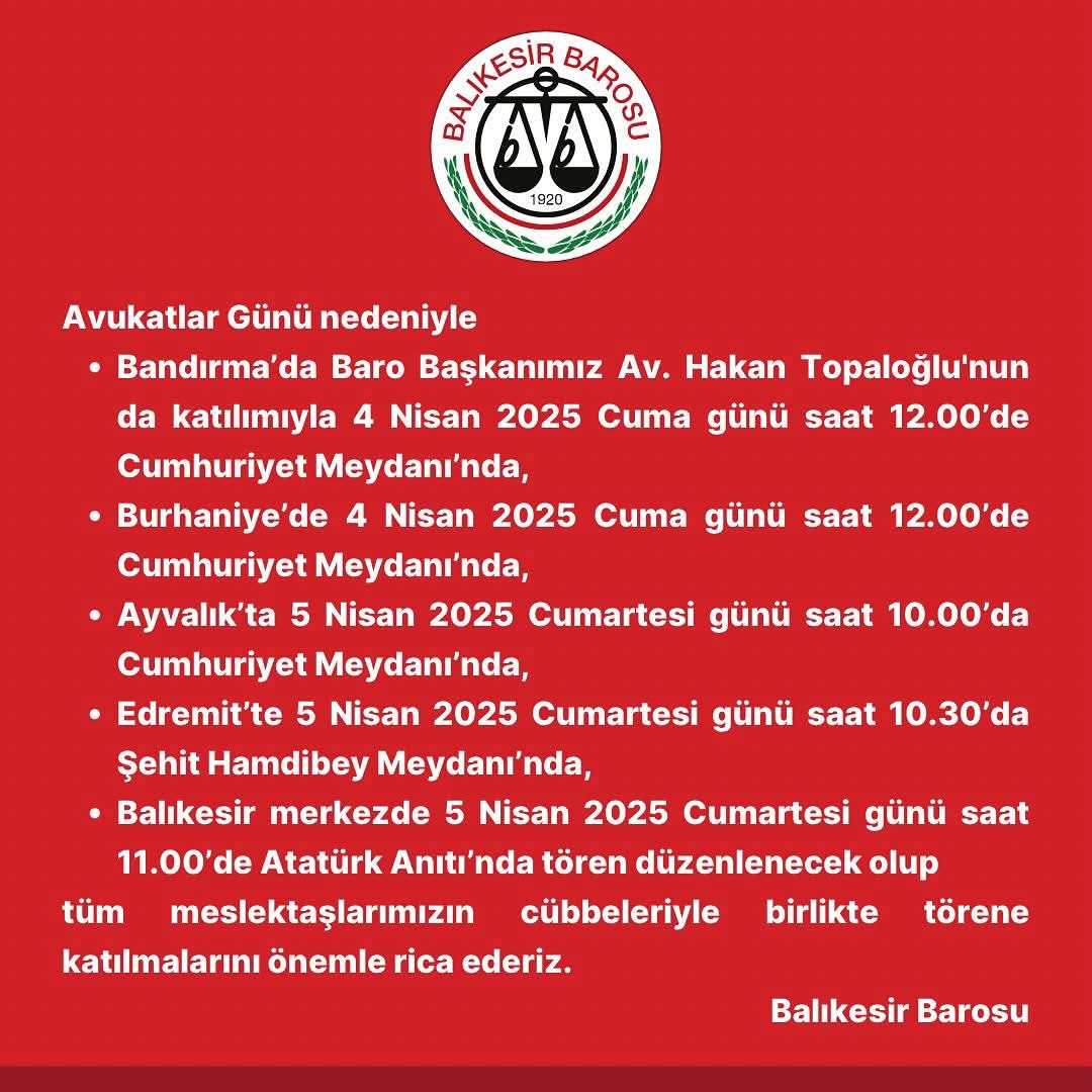 Avukatlar Günü tören proğramları
