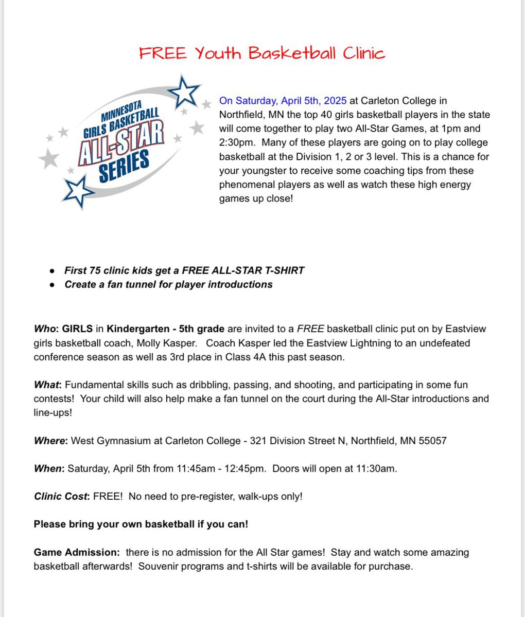 KoMet Girls Hoops (@komethoops) on Twitter photo Good luck <a href="/mak_carrier3/">Makenzie Carrier</a> this Saturday in the <a href="/MNgbballAllStar/">MGBCA AllStarSeries</a> Game! Event is at Carleton College, with a FREE youth clinic prior to the games. <a href="/KM_Activities/">KM Activities</a>
<a href="/KMYouthHoops/">KM Youth Basketball</a> Good luck <a href="/mak_carrier3/">Makenzie Carrier</a> this Saturday in the <a href="/MNgbballAllStar/">MGBCA AllStarSeries</a> Game! Event is at Carleton College, with a FREE youth clinic prior to the games. <a href="/KM_Activities/">KM Activities</a>
<a href="/KMYouthHoops/">KM Youth Basketball</a>
