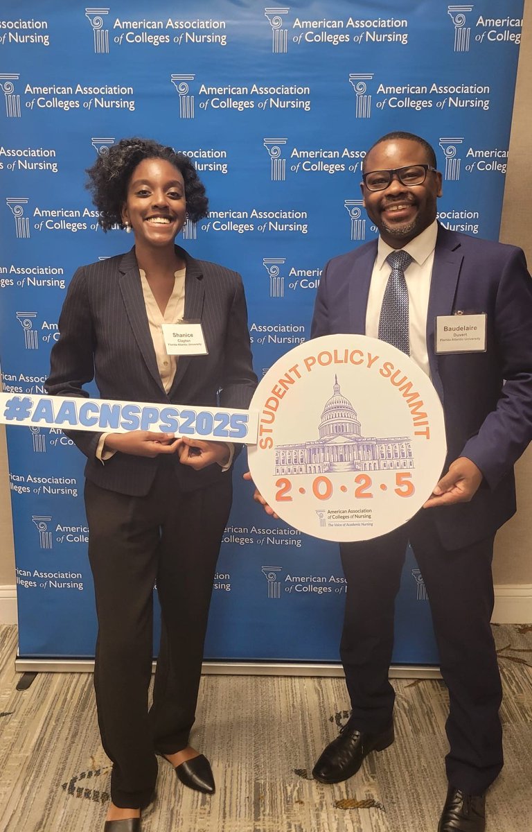 Nursing students Shanice Clayton and Baudelaire Duvert represented our college at the <a href="/AACNursing/">AACN</a>  Student Policy Summit in Washington, D.C. Learn more about the achievements of our students, research news and recent events in our April newsletter.  bit.ly/3R1tVYz