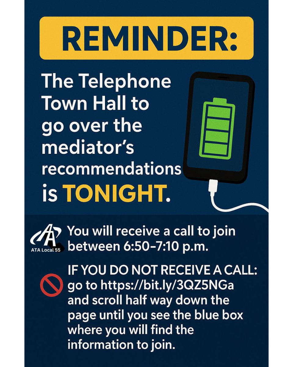 ☎️ You will receive a call to join between 6:50 and 7:10 p.m. 
🚫 IF YOU DO NOT RECEIVE A CALL: go to bit.ly/3QZ5NGa