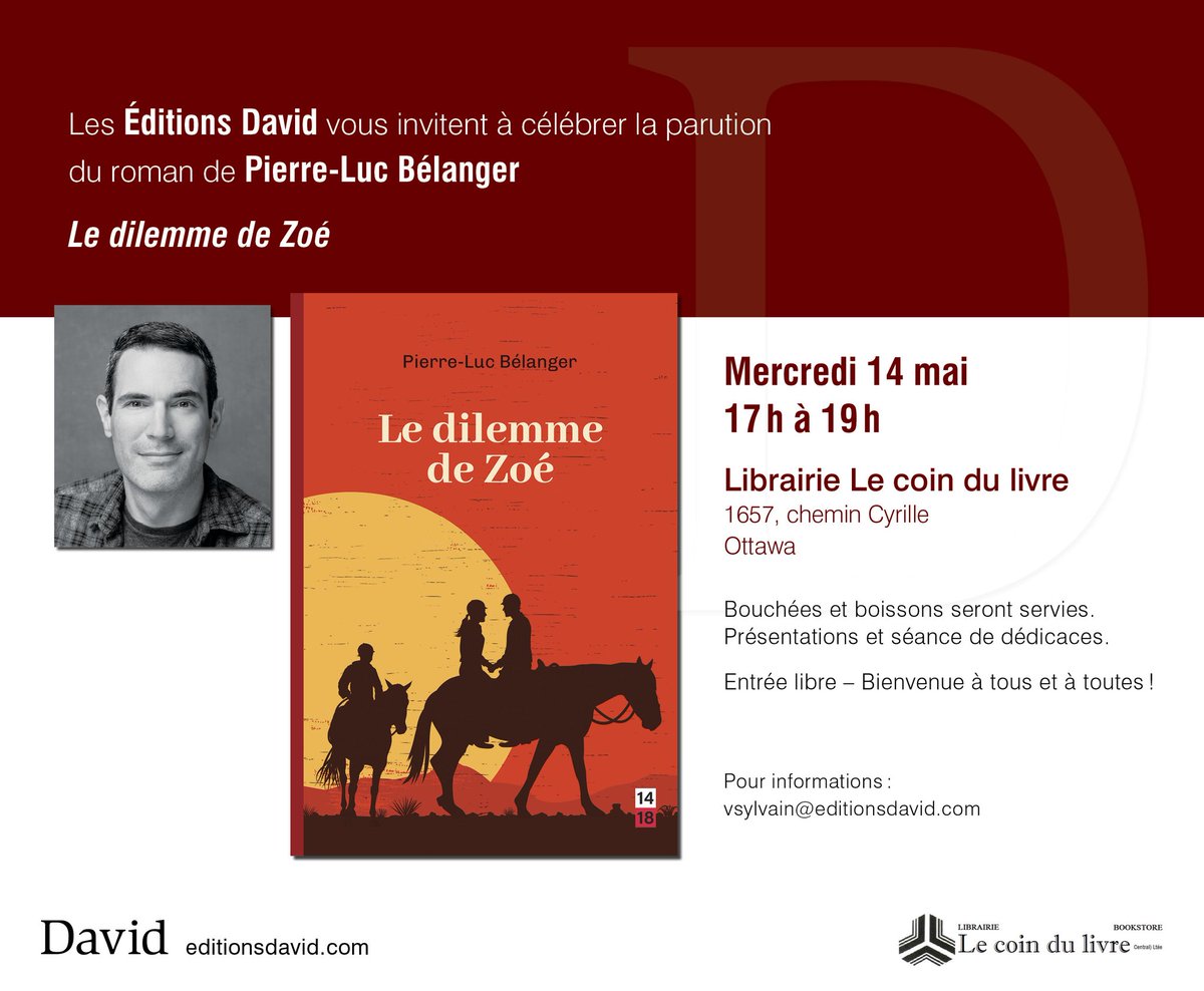 Roulement de tambour... 🥁

Je vous invite au lancement de mon 8e livre : Le dilemme de Zoé!

Lirez-vous avec votre ♥️ ou votre tête? 
Hum... Faire un choix déchirant, Zoé connaît ça. 😉

Amour + chevaux + cirque = Le dilemme de Zoé 🐎

#viedauteur
#ledilemmedezoe
#projetequus2