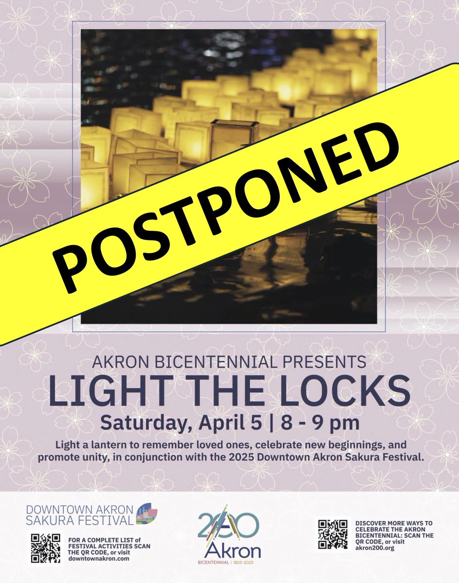 UPDATE: Light the Locks POSTPONED due to adverse weather conditions affecting the canal. Stay tuned for updates on when the event will be rescheduled. #KeepIt200 #Akron200 #LightTheLocks