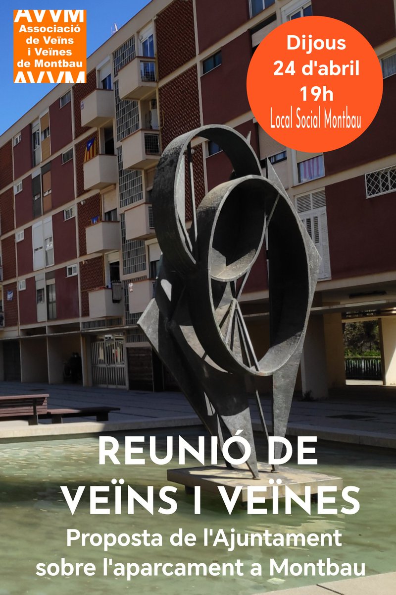 L'Ajuntament de Barcelona ha decidit impulsar una prova pilot en l'àrea verda d'aparcament als barris de Montbau i de Sant Genís dels Agudells.
L'AVVM convoca una reunió veïnal per explicar la proposta.
Data i hora: 24 d'abril 2025 19h
Lloc: Local Social de l'AVVM.