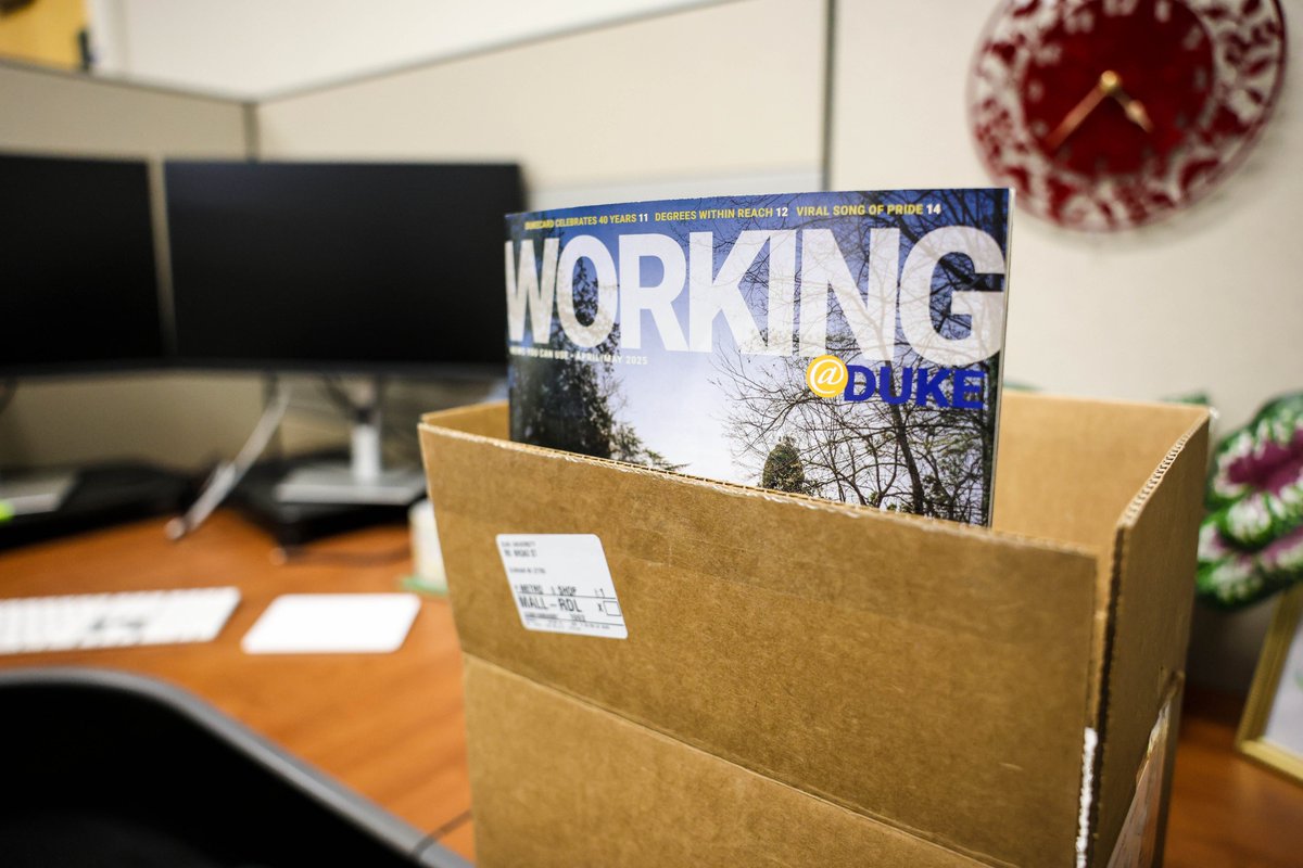 WorkingatDuke's tweet image. It’s here! The April–May Working@Duke is landing in mailboxes! Want swag? Post a pic with your magazine, tag us, comment about what you do at Duke and tag a colleague. #WorkingatDuke