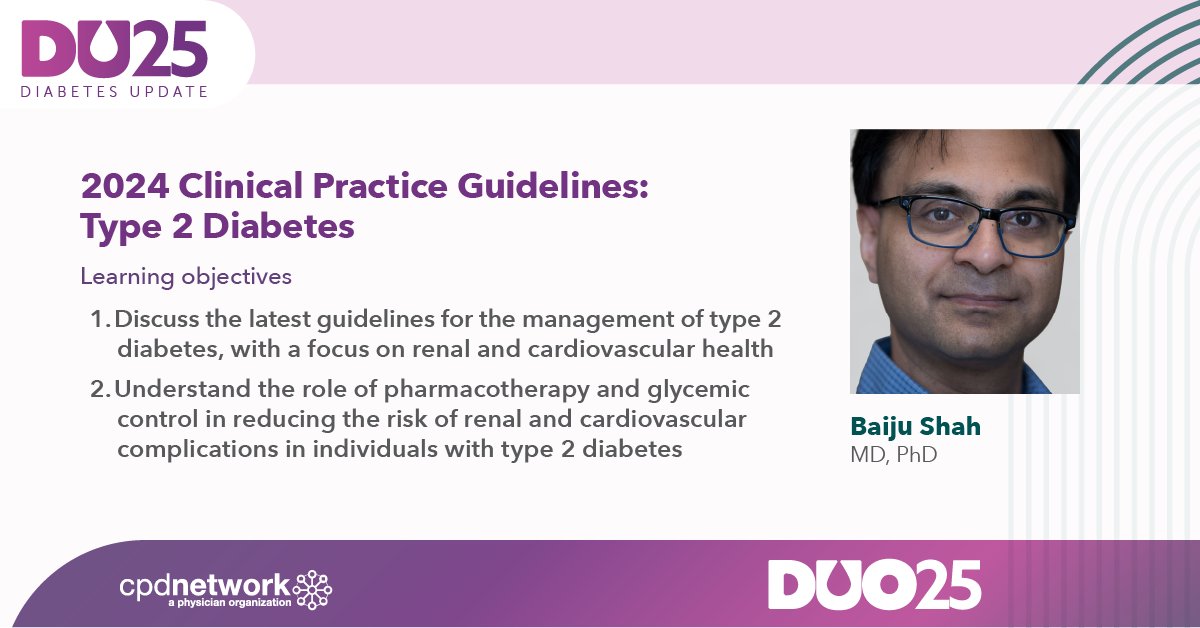 📖Stay ahead in #T2D care! Join Dr. Baiju Shah at #DiabetesUpdate as he unpacks the 2024 clinical practice guidelines, focusing on renal &amp; cardiovascular health. Learn more: duocongress.ca