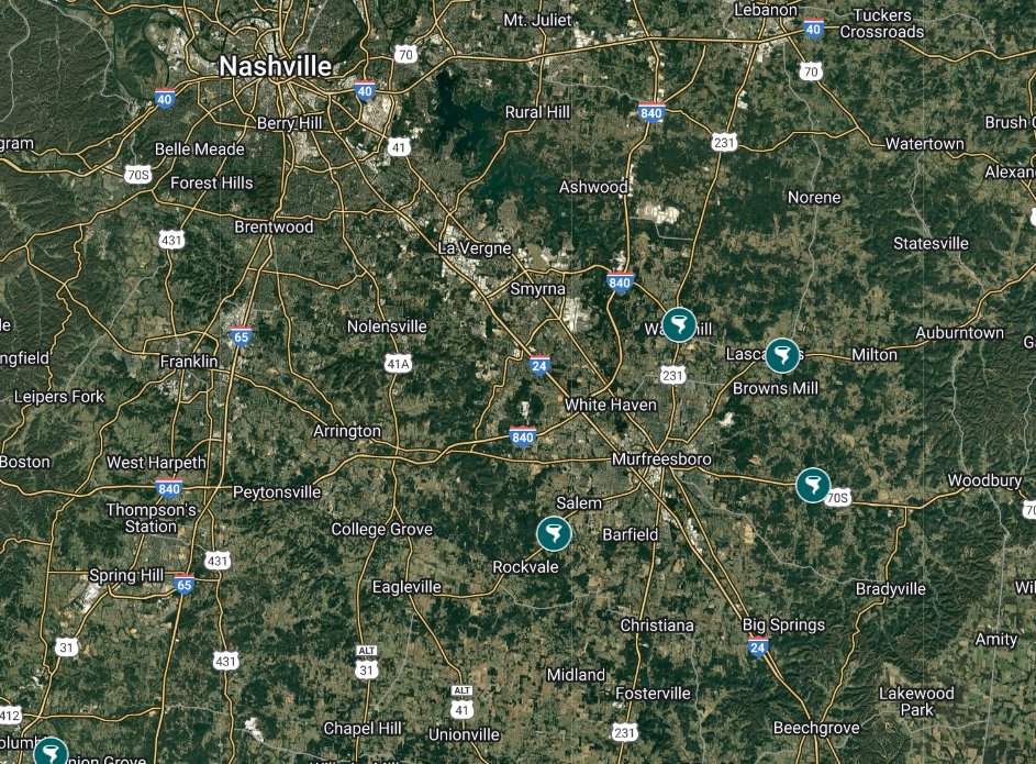 There are 4 #tornado shelters in Rutherford County outside Murfreesboro that are options for local residents if time permits. There's a tornado warned storm over Franklin now moving in the general direction of Rutherford County. 

Locations at findyourtornadoshelter.com. #TNwx