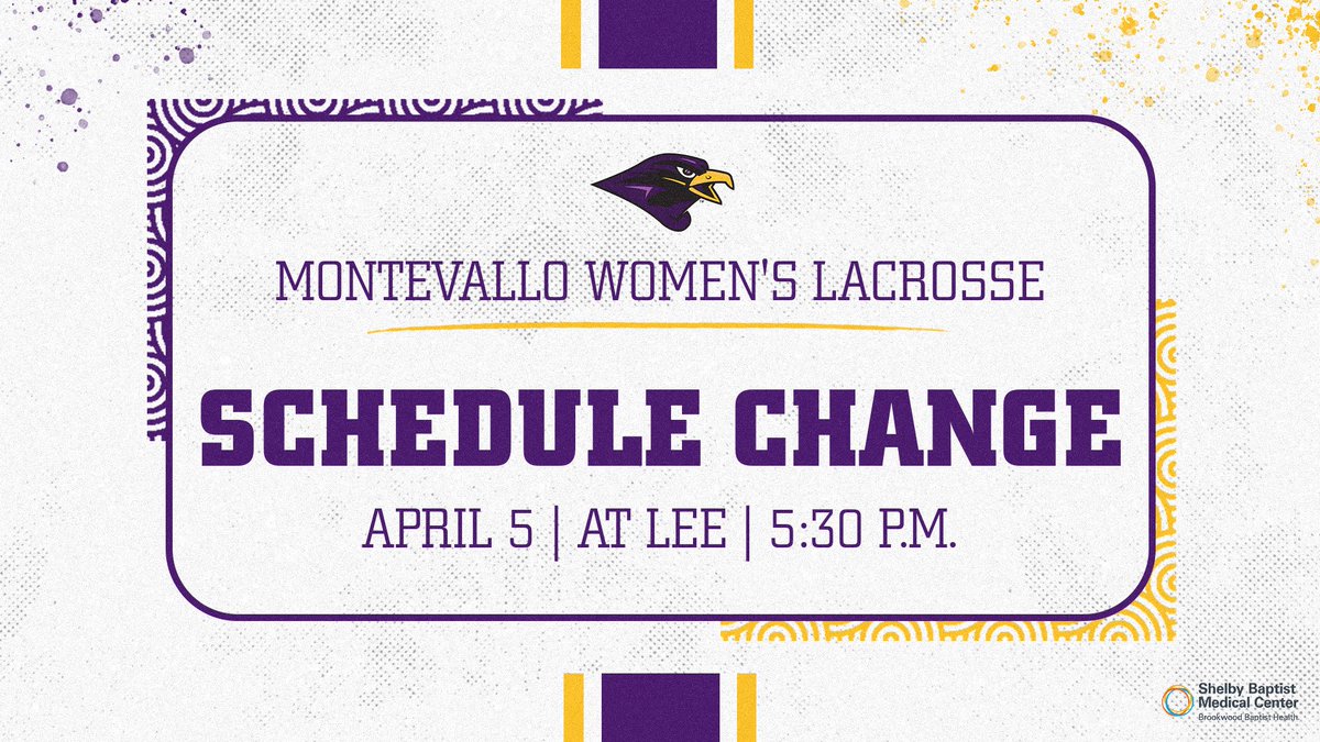 🚨 SCHEDULE CHANGE 🚨

Montevallo vs. Lee has been moved from Sunday, April 6 to Saturday, April 5 at 5:30 p.m.

📰 tinyurl.com/29b3j5xg

#TogetherWeRise