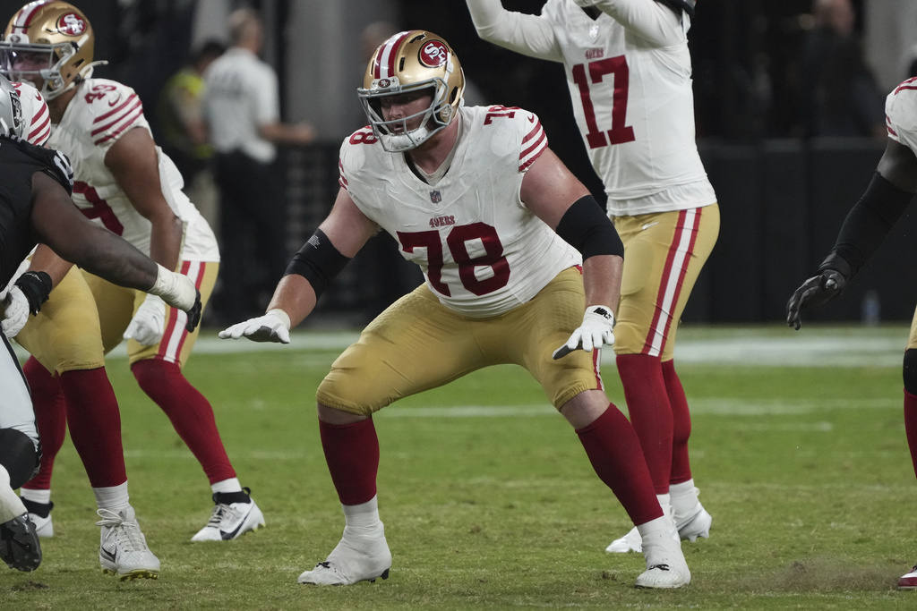 Ben Bartch, <a href="/49ers/">San Francisco 49ers</a> OG - In 65 total snaps on offense posted a 74.0 PFF Pass Blocking Grade in 2024 - ranking 23rd out of 135 qualifying Guards. #FTTB #49ers #Sanfrancisco #NFL #NFLDraft #NFLFreeAgency #NFLDraft2025