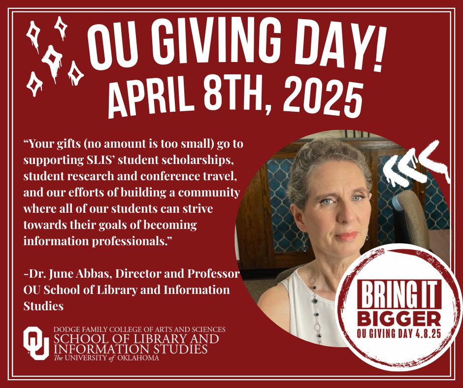 #OUGivingDay is April 8th! Find out how you can contribute at: one.givesooner.org/Libinfostudies