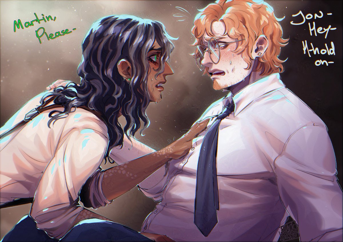 BlackberrehArt's tweet photo. Desperate times call for desperate measures๐Since Jon woke from his coma, Martin has been avoiding him. For lack of any other ideas Jon decides seductionย is the best way to get Martin to just Stay Fucking Still
Martin is Weak and stands No chance
#tma #jmart #themagnusarchives https://t.co/MsYyLoR0iP