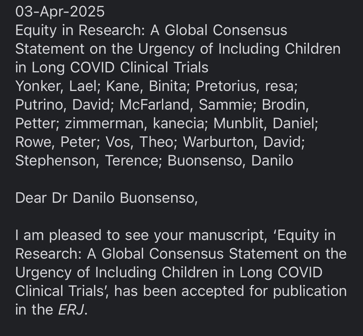 stay tuned for this piece soon out on ERJ bringing a very imp message, hoping to wake up politics &amp; funding agencies about the urgent need of facilitating pediatric #longcovid  trials

w the amazing 
<a href="/PutrinoLab/">Boo-trino Lab</a> <a href="/BinitaKane/">Binita Kane</a> 
 @sammiemcfarland <a href="/LaelYonker/">YonkerLab</a>
<a href="/resiapretorius/">Resia Pretorius</a>
 &amp; others