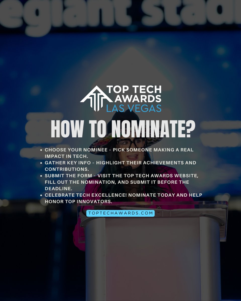 Las Vegas’ tech scene is growing, thanks to amazing leaders like yours. Submit your nomination for the 2025 Top Tech Awards and recognize their contributions.

Nominations close June 13. Nominate your Tech leader here: bit.ly/2V6e6lV

#TopTechVegas #TTAVegas #TTAVegas25