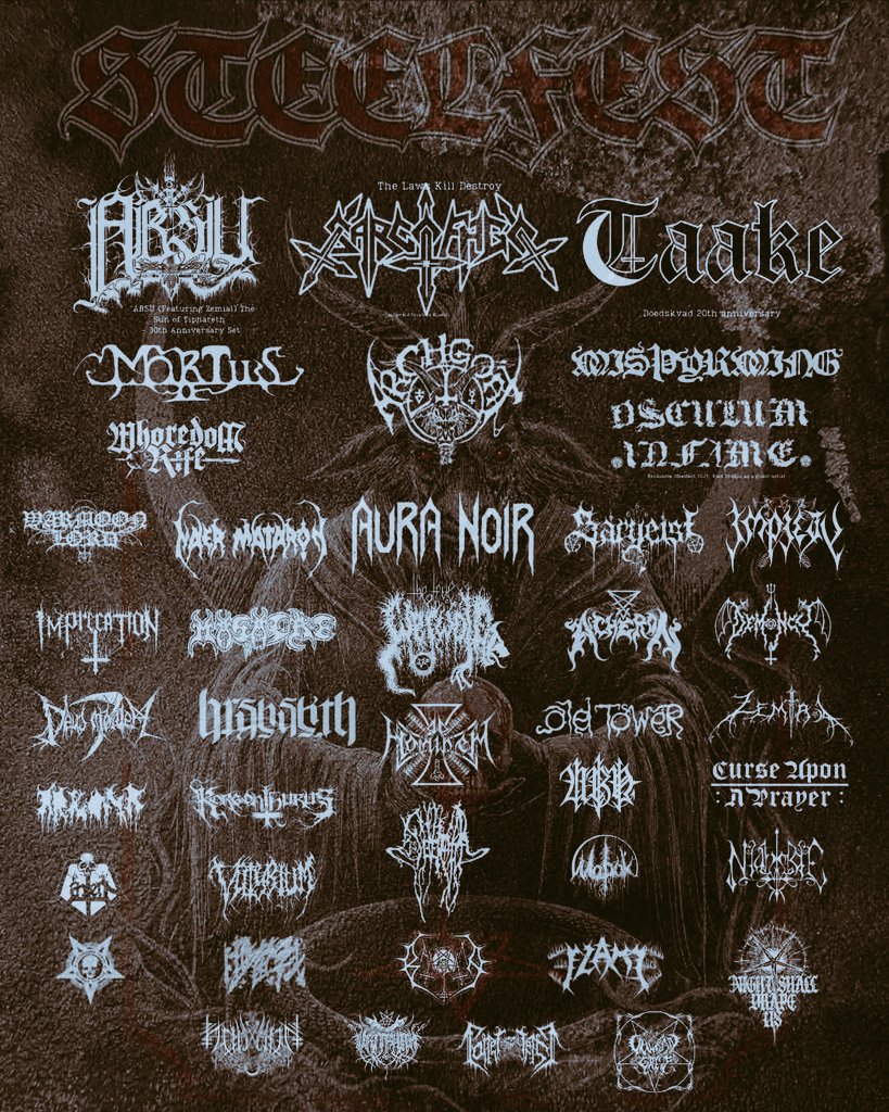 Steelfest lineup is complete, and it's gonna be a glorious 3 day showcase of absolute filth 6 weeks from now. Archgoat and Misþyrming as final additions was like a cherry on top.