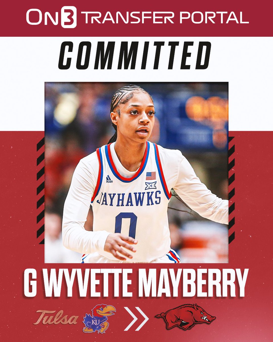 BREAKING: Kansas transfer Wyvette Mayberry has committed to Arkansas, sources told <a href="/On3sports/">On3</a>. 

The 5-7 senior averaged 9.7 ppg in 2023-24. 

TRACKER: on3.com/her/news/on3-2…