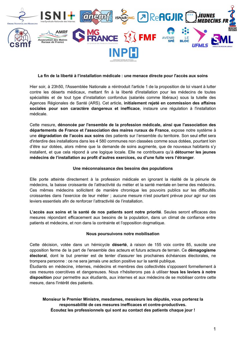 Faudra pas venir se plaindre des défections que cela va créer dans une profession dont la pénurie a quand même été sciemment organisée par les pouvoirs publics depuis des décennies malgré nos alertes répétées. <a href="/MG_France/">MG FRANCE</a>