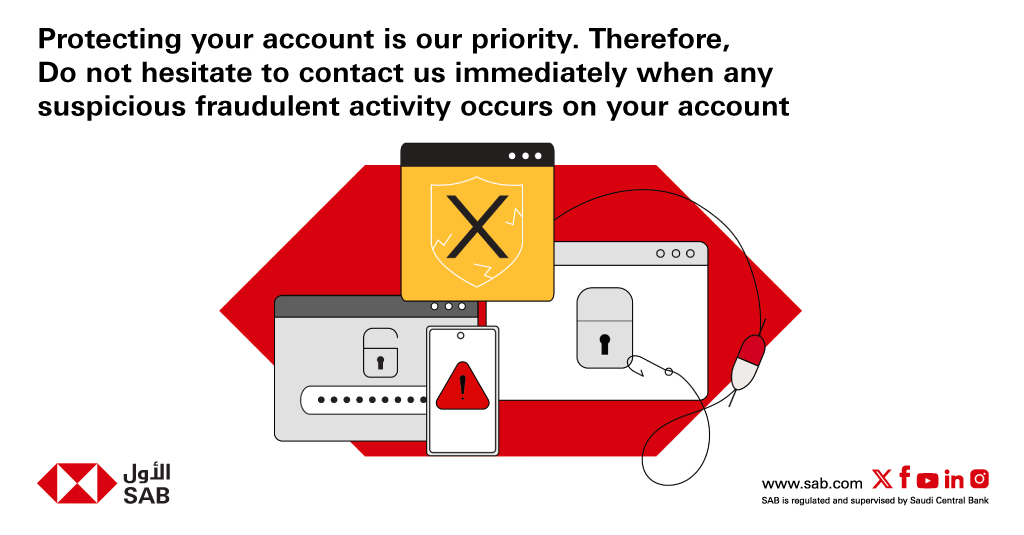 alawwalsab's tweet photo. Our customer service team is at your disposal. If you suspect fraud or suspicious activity, take precautionary steps in contacting us!
#SAB #Be_Cautious https://t.co/bZkCQhxXd3