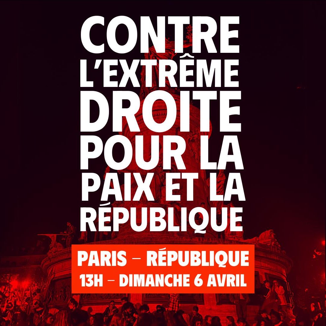 ManesNadel's tweet photo. La France n'appartient pas à Marine Le Pen.

Contre l'extrême droite, pour la paix et la République.
Pour l'état de droit.

Dimanche, 13h République. https://t.co/QaUfidbcxd