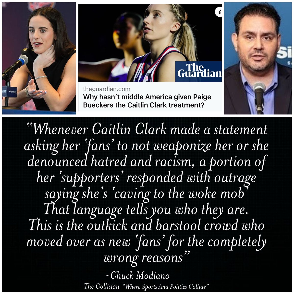Chuck Modiano broke this down today on The Collision “Where Sports And Politics Collide” and he’s absolutely correct. Paige Bueckers didn’t gain the support from this specific demographic. 
theguardian.com/sport/2025/mar…