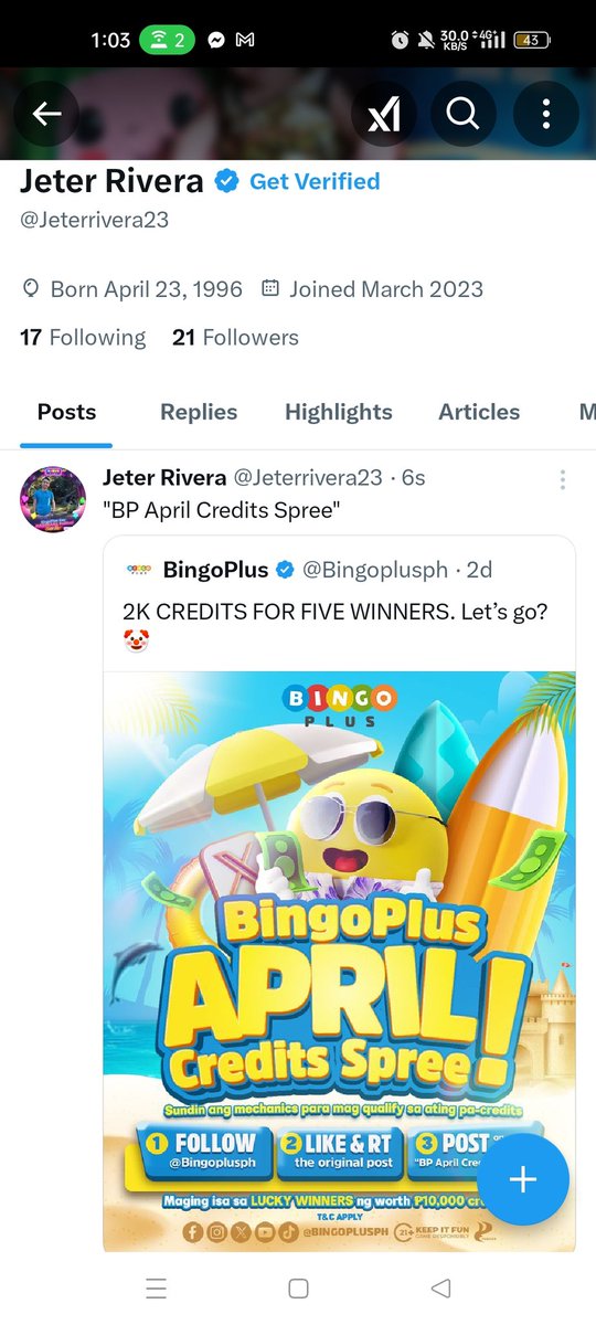 Jeterrivera23's tweet photo. @Bingoplusph Done💜💜💜
Manifesting🙏🙏🙏

"BP April Credits Spree" https://t.co/xmgLXTI9rN