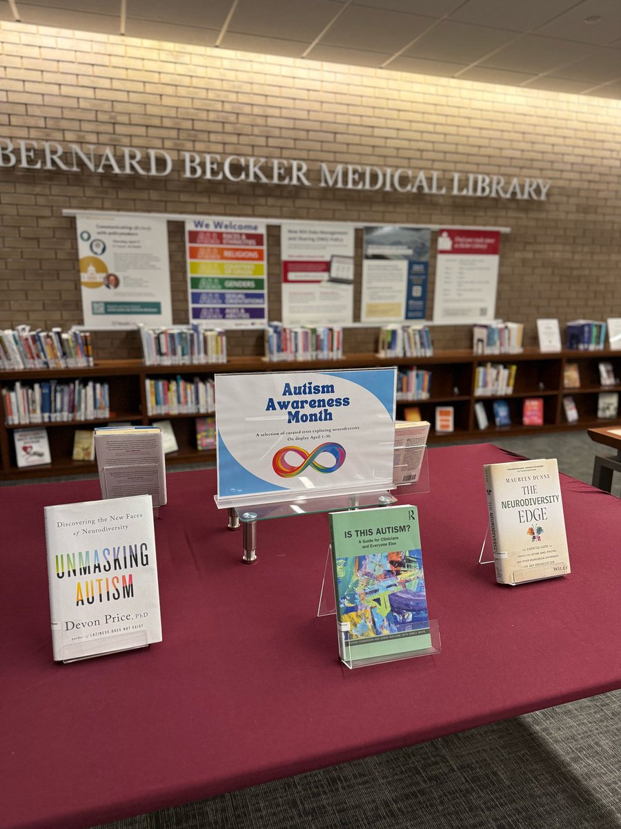 📚 Visit the Feuerstein Health and Wellness Information Center on the first floor of the Bernard Becker Medical Library to explore selected books in recognition of Autism Awareness Month. For more information on checking out books, visit: becker.wustl.edu/using-the-libr…
#WashUMedicine