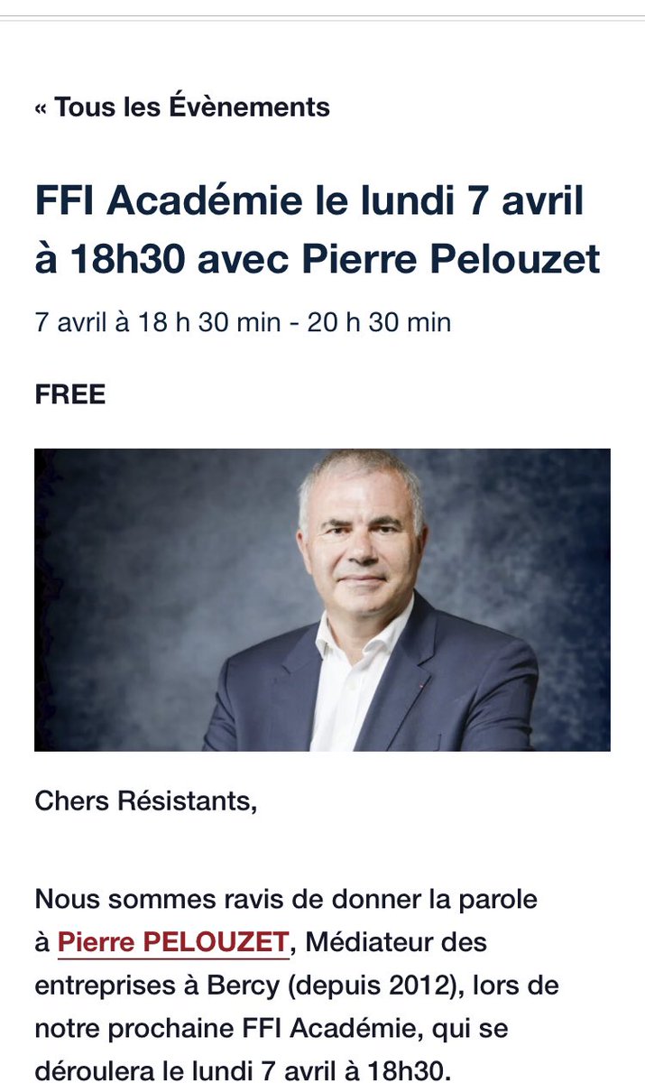 Pierre Pelouzet (@ppelouzet) on Twitter photo Très heureux d’échanger lundi avec les entrepreneurs des « Forces françaises de l’industrie » à l’invitation le <a href="/gilles_attaf/">Gilles Attaf</a> et <a href="/manudeleau/">Emmanuel DELEAU</a> pour échanger sur le rôle du <a href="/MedEntreprises/">Médiateur des entreprises</a>
forcesfrancaisesdelindustrie.fr/event/ffi-acad… Très heureux d’échanger lundi avec les entrepreneurs des « Forces françaises de l’industrie » à l’invitation le <a href="/gilles_attaf/">Gilles Attaf</a> et <a href="/manudeleau/">Emmanuel DELEAU</a> pour échanger sur le rôle du <a href="/MedEntreprises/">Médiateur des entreprises</a>
forcesfrancaisesdelindustrie.fr/event/ffi-acad…